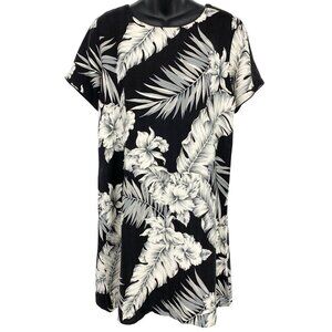 Island Attitudes Women Aloha Hawaiian Shift Dress Medium M Black Silk EUC